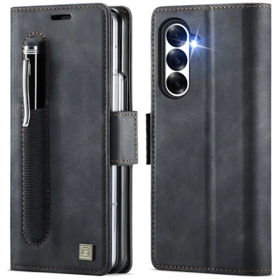  AUTSPACE for Samsung Galaxy Z Fold8 Ultra A11 Case RFID Blocking Retro Leather Cell Phone Wallet Cover - Black