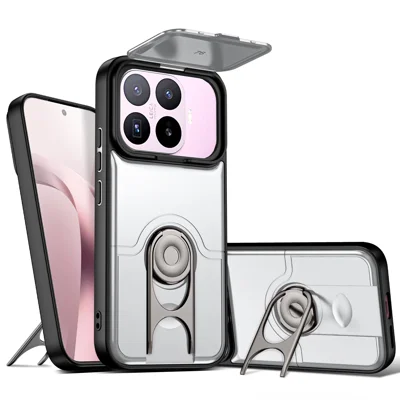 Behuizing voor Xiaomi 17T met schuifbare camerabescherming en standaard PC + TPU-beschermhoes - Zilver