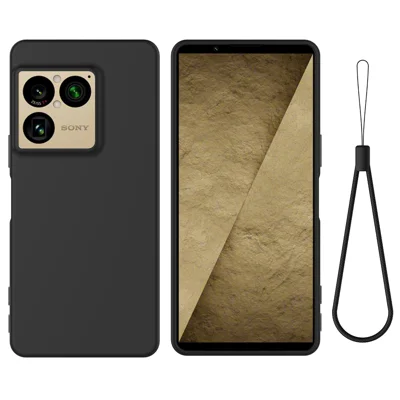 Cover posteriore in silicone liquido con cinturino per telefono per Sony Xperia 1 VIII - Nero