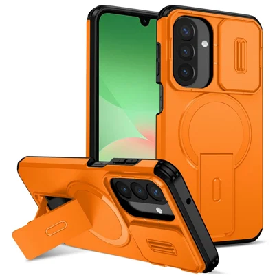 For Samsung Galaxy A27 5G Magnetic Case Kickstand Camera Slider PC + TPU Phone Cover - Orange