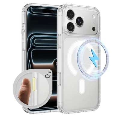For iPhone 18 Pro Max Magnetisk Case TPU + Akryl Telefonbeskyttelse med Kamerakontrolknap - Transparent