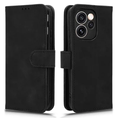 For Oppo Reno15 Pro Max 5G (Global) / Reno15 Pro 5G (China) Leather Case Skin Feel Anti Drop Wallet Stand Flip Phone Cover - Black