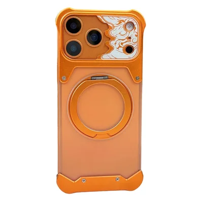 For iPhone 17 Pro Frameless Case Magnetic Kickstand Horse Pattern Translucent Matte PC Phone Cover - Orange