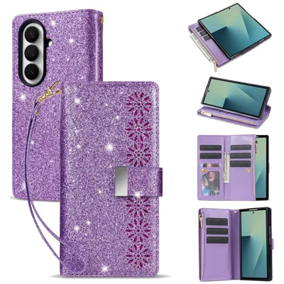 For Samsung Galaxy Z Fold8 Ultra Case Card Holder Starry Sky Carving PU Leather + PC Phone Cover - Purple