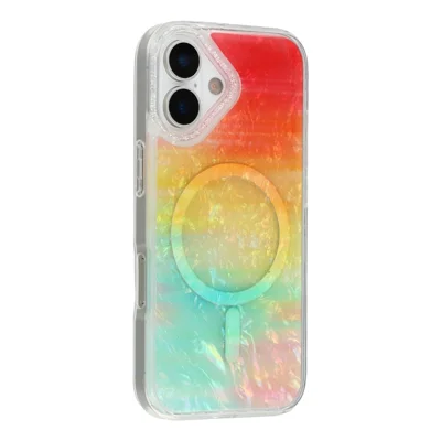 For iPhone 17 Magnetic Case Shell Pattern Gradient PC+TPU Epoxy Phone Cover - Orange