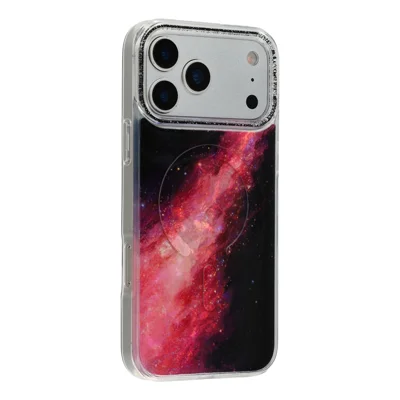 For iPhone 17 Pro Max Magnetic Case Shell Pattern Gradient PC+TPU Epoxy Phone Cover - Black