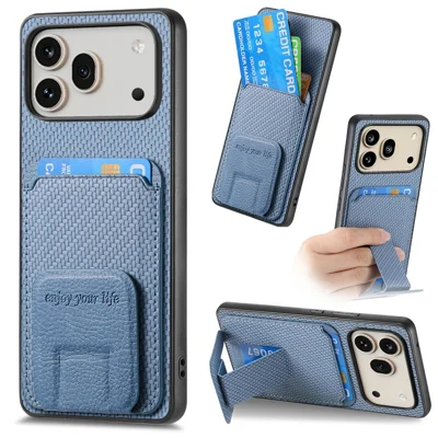 For Honor 600 5G / 600 Pro 5G Hoesje met Pasjeshouder en Koolstofvezelstructuur Leren Gecoate TPU Telefoonhoes - Blauw