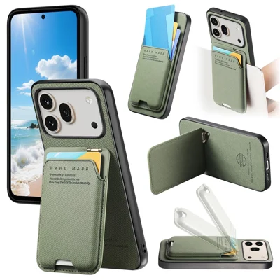 Cover per Honor 600 5G / 600 Pro 5G con Tessuto in Vera Pelle + PC + TPU, Supporto per Carte e Cavalletto - Verde