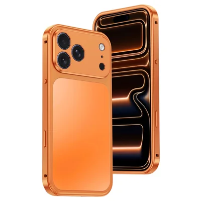 For iPhone 18 Pro Max / 17 Pro Max Magnetic Case Metal Frame PC Back Phone Cover with Pop-Up Buckle - Orange