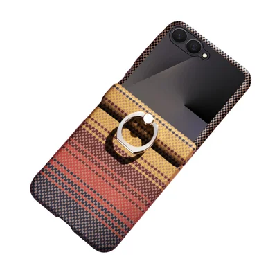 For Samsung Galaxy Z Flip8 Phone Case Ring Holder Kickstand PC Cover with Tempered Glass Screen Protector - Yellow