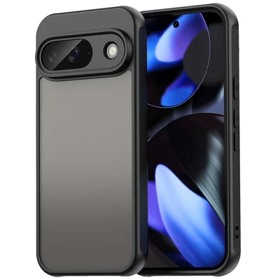 For Google Pixel 9 Phone Case Drop Proof Airbags Frosted Translucent PC + TPU Phone Back Cover - Black