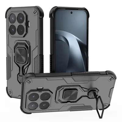 Чехол для Xiaomi 17T с поворотным кольцом и подставкой PC + TPU, ударопрочный чехол для телефона — черный
