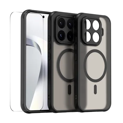 HAT PRINCE pour Xiaomi 17T ENKAY Étui Magnétique avec Verre Trempé Support du Déverrouillage Ultrasonique Coque Mate en PC TPU - Noir