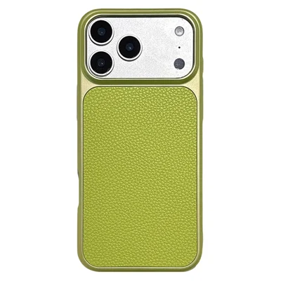 For iPhone 17 Pro Max Case Metal Paint Litchi Texture Leather Coated PC + TPU Protective Phone Cover - Lime Green