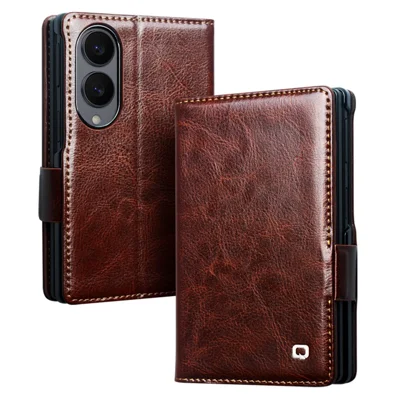 QIALINO Für Samsung Galaxy Z Fold8 Tasche Echtes Rindsleder Stand Brieftasche Handyhülle - Braun