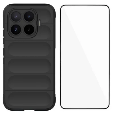 WANLONFENG voor Xiaomi 17T TPU-hoesje HD-serie antislip telefoonhoes met gehard glas - Zwart