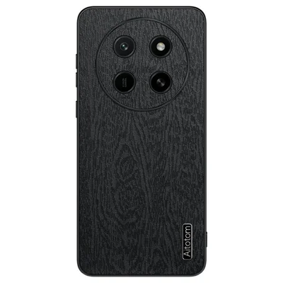 Coque pour Honor X80 Pro Max 5G, revêtement en cuir PU avec texture bois, coque en PC et TPU - Noir