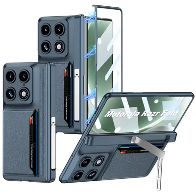 GKK для Motorola Razr Fold 5G чехол с подставкой, держателем карт и магнитной защитой шарнира, защитная крышка с закалённым стеклом - зелёный