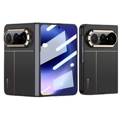 GKK pour Huawei Pura X Max étui charnière ultra fin coque en PC avec film de protection d'écran en verre trempé HD clair - Or/Noir