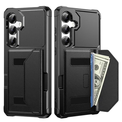 Voor Samsung Galaxy S26 FE Hoesje Met Pasjeshouder Van Leder + TPU Anti-val Telefoonhoesje - Zwart