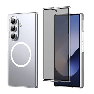 Cover Magnetica Trasparente in PC per Samsung Galaxy Z Fold7 5G con Protettore Schermo Privacy - Trasparente
