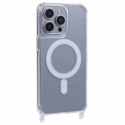 Coque pour iPhone 14 Pro Max compatible MagSafe, TPU+PC, 1,5 mm, transparente, avec trous pour lanière
