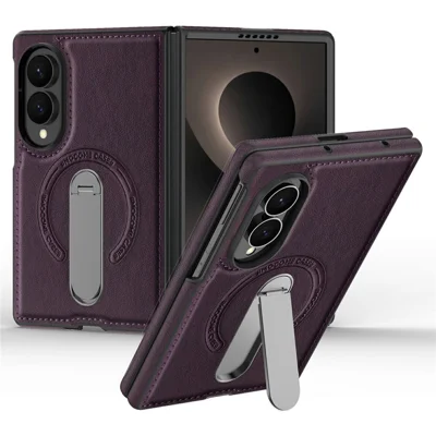 For Samsung Galaxy Z Fold8 Magnetisk Case med Roterbar Stand, Læderbelagt PC-telefondæksel - Mørke lilla