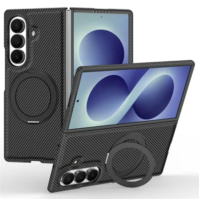 Étui magnétique pour Samsung Galaxy Z Fold8 Ultra, texture en fibre de carbone PU + TPU, support pivotant, noir