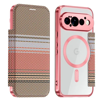 For Google Pixel 11 Pro Magnetic Case RFID Blocking Card Slots Leather Cover - Pink