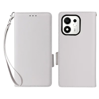 Futerał Honor 600 Smart 5G z portfelem, futerał na telefon z fakturą litchi i opaską na rękę - biały