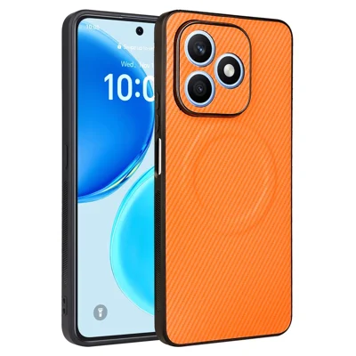 För Honor X8d 4G skal med kolfiberstruktur, läderbelagd TPU- och PC-täckning med metallring för magnetisk bilhållare - Orange