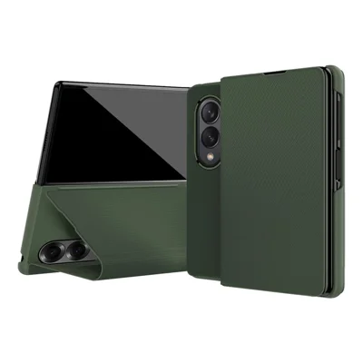 For Samsung Galaxy Z Fold8 Case Aramid Fiber Texture Leather + PC Stand Phone Cover - Green
