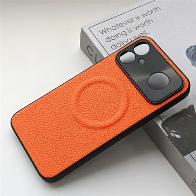 For Xiaomi Redmi K90 Max 5G Magnetic Case Litchi Texture PU Leather Coated PC + TPU Protective Phone Cover - Orange