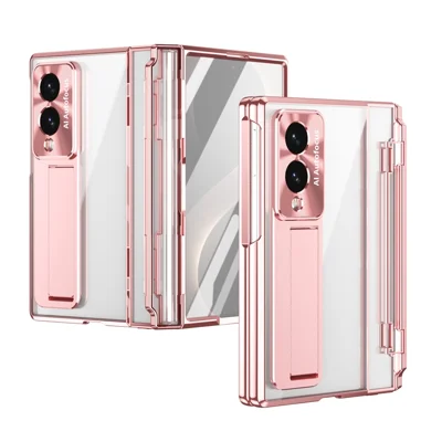 For Samsung Galaxy Z Fold8 Case Kickstand Hard PC Phone Cover with Screen Film - Rose Gold