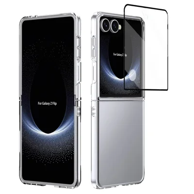 For Samsung Galaxy Z Flip8 Case Clear PC Phone Cover with High Aluminium-silicon Glass Film - Transparent