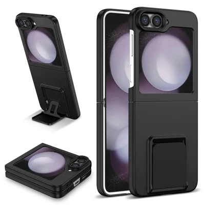 For Samsung Galaxy Z Flip7 FE 5G  /  Z Flip6 5G Case Kickstand Hard PC Folding Phone Cover - Black