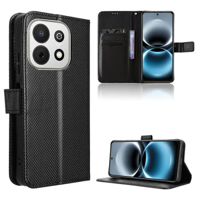  For Huawei Enjoy 90 Plus / Huawei Enjoy 90 / Huawei nova Y74 4G Leather Wallet Case with Strap Diamond Texture Phone Cover - Black