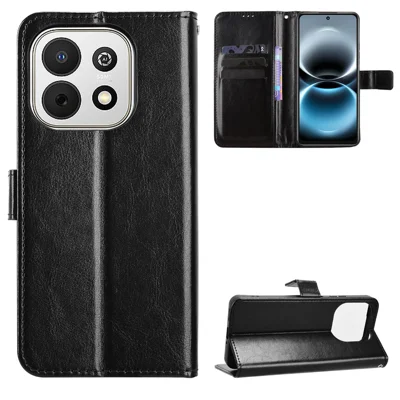  For Huawei Enjoy 90 / Huawei Enjoy 90 Plus / Huawei nova Y74 4G PU Leather Case with Strap Crazy Horse Texture Phone Wallet Cover - Black