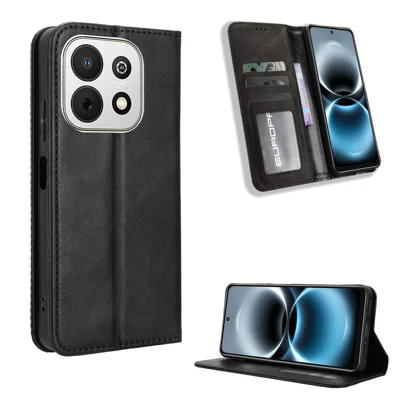  For Huawei Enjoy 90 / Huawei Enjoy 90 Plus / Huawei nova Y74 4G Leather Case Wallet Stand Retro Texture Phone Cover - Black
