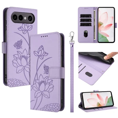 Cover per vivo X300 FE 5G / S50 Pro mini 5G con Portafoglio, Supporto, Fiore di Loto Stampato, in Pelle PU con Cinturino da Polso - Viola