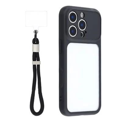 Coque pour iPhone 16 Pro Max avec grande fenêtre transparente, housse en TPU + PC avec dragonne - Noir