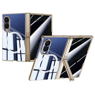 For Samsung Galaxy Z Fold8 Magnetisk Case med Anti-Spy Skærmfilm, Hinge Stand Med Elektrolysebelagt PC-telefondæksel - Guld