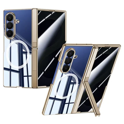 For Samsung Galaxy Z Fold8 Ultra Magnetic Case with Anti-Spy Screen Film , Hinge Kickstand Electroplated PC Phone Cover - Gold