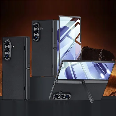 For Samsung Galaxy Z Fold8 Ultra Case Hinge Kickstand Tech Fabric Phone Back Cover with HD Clear Tempered Glass Film - Sort