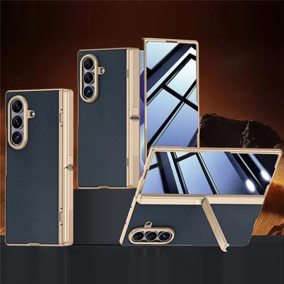 For Samsung Galaxy Z Fold8 Ultra Case Hinge Kickstand Tech Fabric Phone Back Cover with Privacy Tempered Glass Film - Blue
