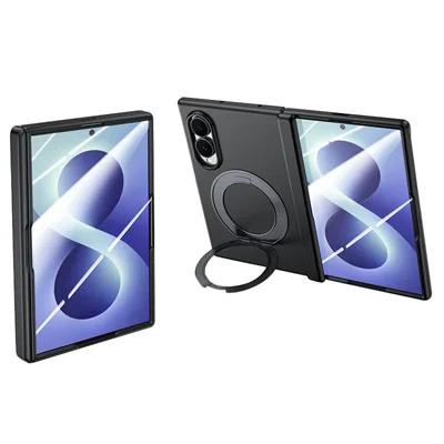 For Samsung Galaxy Z Fold8 Case Magnetisk Roterende Stand Fod Hård PC Telefonbeskyttelse med HD Klart Hærdet Glasfilm - Sort
