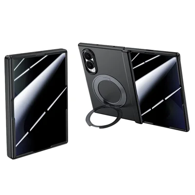 For Samsung Galaxy Z Fold8 Case Magnetic Rotating Kickstand Skin-touch PC Phone Cover with Privacy Tempered Glass Film - Sort