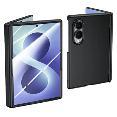 Étui pour Samsung Galaxy Z Fold8 avec film en verre trempé HD transparent, coque en PC rigide et tactile - Noir