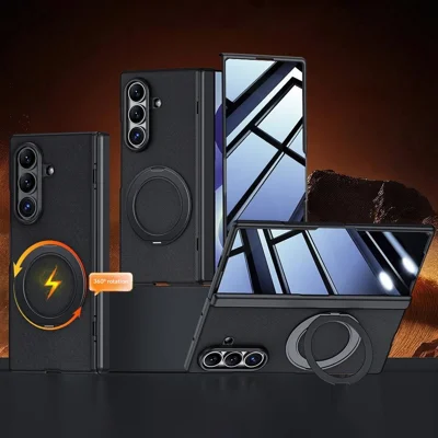 Coque pour Samsung Galaxy Z Fold8 Ultra avec protecteur d'écran anti-indic, support pivotant magnétique en tissu technique + PC - Noir