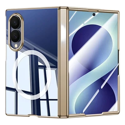 Cover magnetica per Samsung Galaxy Z Fold8 con pellicola temperata HD trasparente, cover in policarbonato placcata con protezione per cerniera - Oro